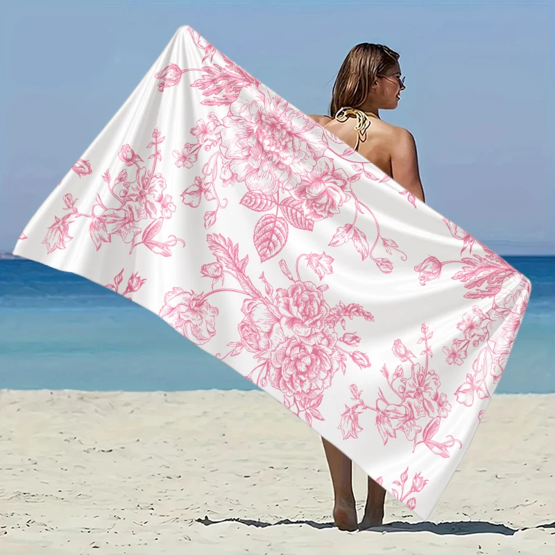 

Pink Flower Girl Beach Towel Elastic Great for Beach PoolTravel Party Swimming QuickDry Fiber Lightweight Fabric Easy Fold