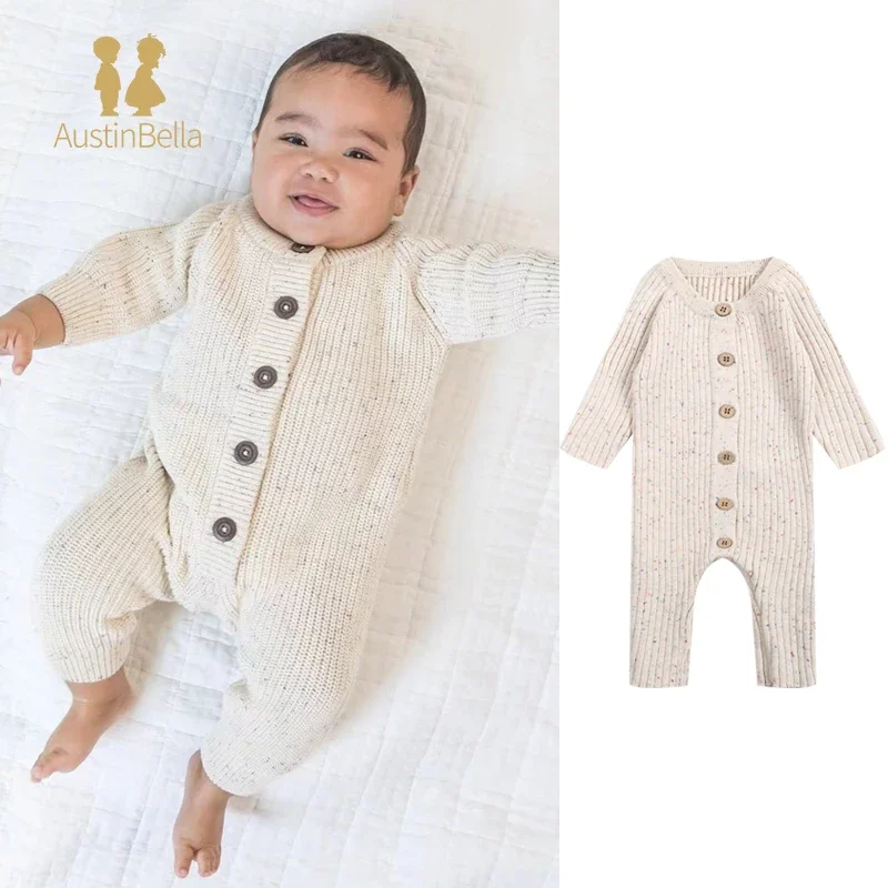 Austin&Bella Baby Knitted Jumpsuit Solid Cotton Long Sleeve Outfit Toddler Baby Boys Girl Romper Autumn Newborn Baby Clothes