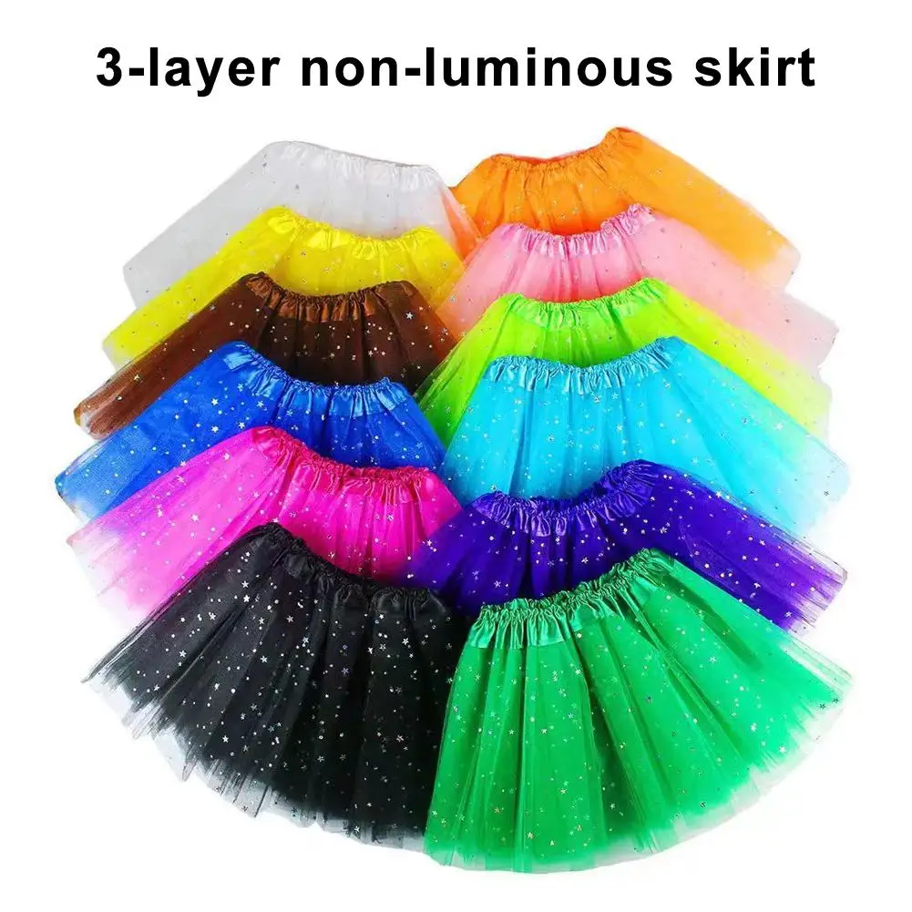 Kids Baby Star Glitter Dance Tutu Skirt For Girl Sequin 3 Layers Tulle Toddler Pettiskirt Children Chiffon 2-8T
