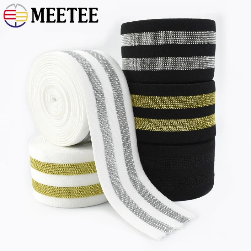 

2/5/10M 40/50mm Gold Silver Wire Elastic Band for Bra Strap Dress Belt Waistband Stretch Ribbon Tape DIY Sewing Accessories
