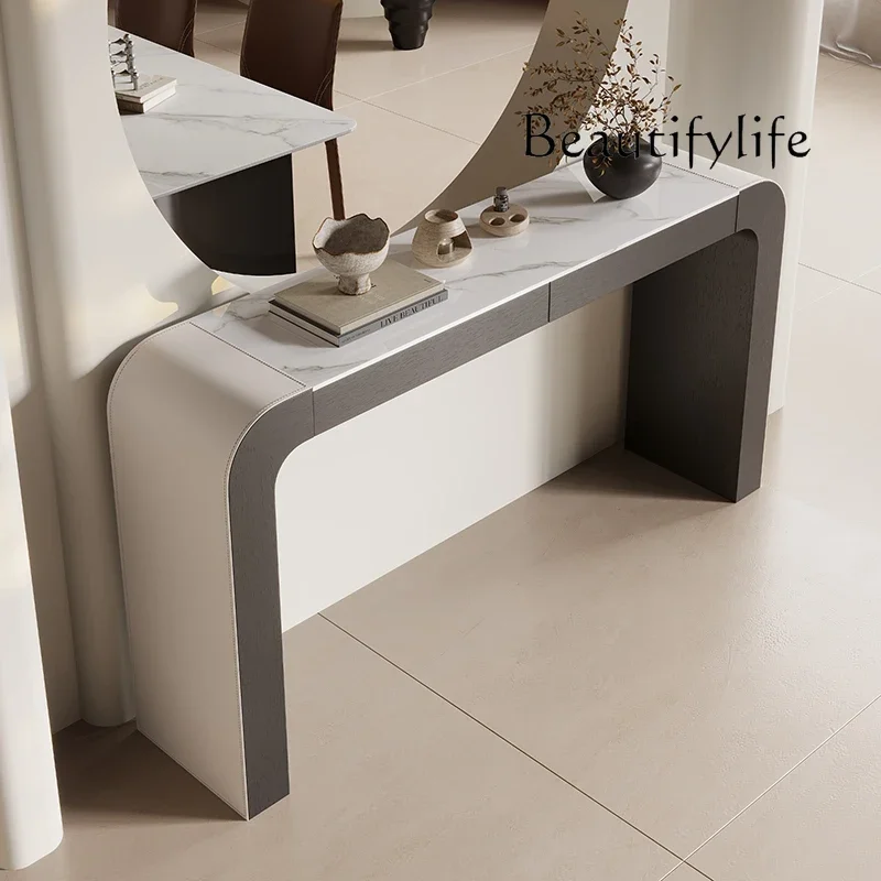

BJ Light Luxury Cream Style Entrance Table Italian Minimalist Wall Decorative Cabinet Living Room Aisle Rock Slab Entrance Platf