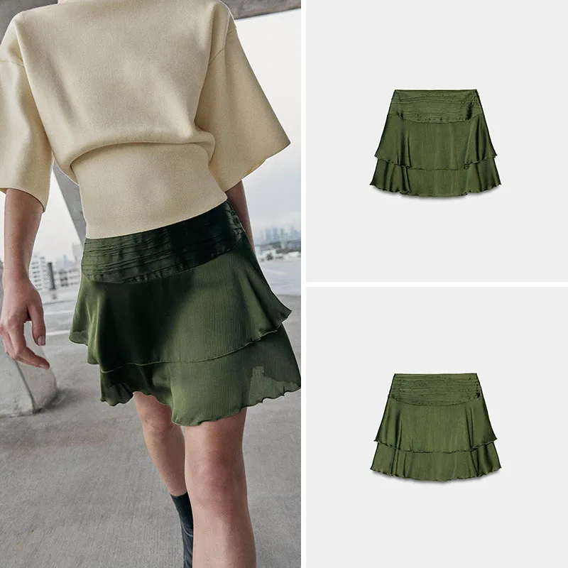 

Spring New Arrival Women's Silk Satin Feel Layered Decoration Cake Skirt Faionable Ethnic Women's Clothing