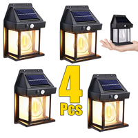 Solar-Powered Waterproof Outdoor Wall Light with Motion Sensor Tungsten Filament Garden Yard Decoration LED Lamp 3 Modes 1-4Pcs