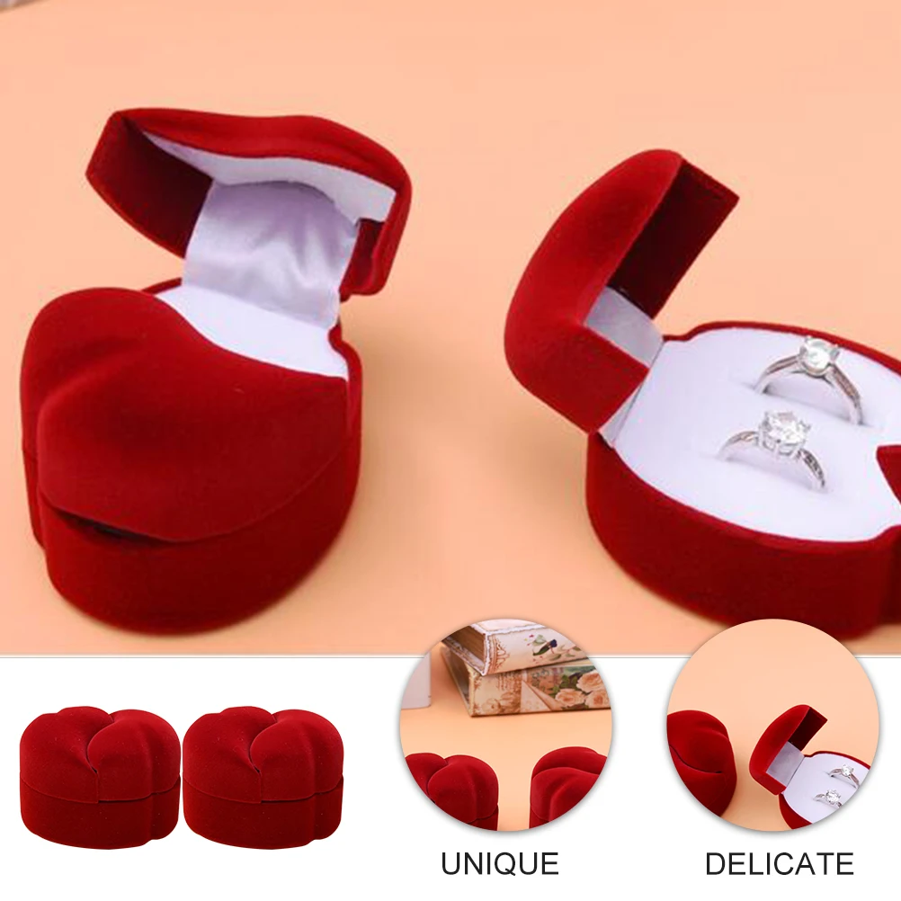 

2 Pcs Heart shaped Couple Rings Storage Case Jewelry ganizer Premium Plastic Flocking Design Elegant naments Protector Scratch