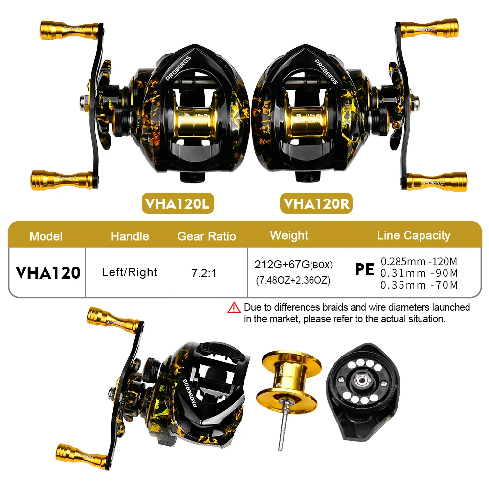 Proberos Baitcaster Reels, 7.2:1 Gear Ratio With 17Lb Max Drag, 3+1 Stainless Steel Bearing, Baitcasting Reels for Pike and Bass