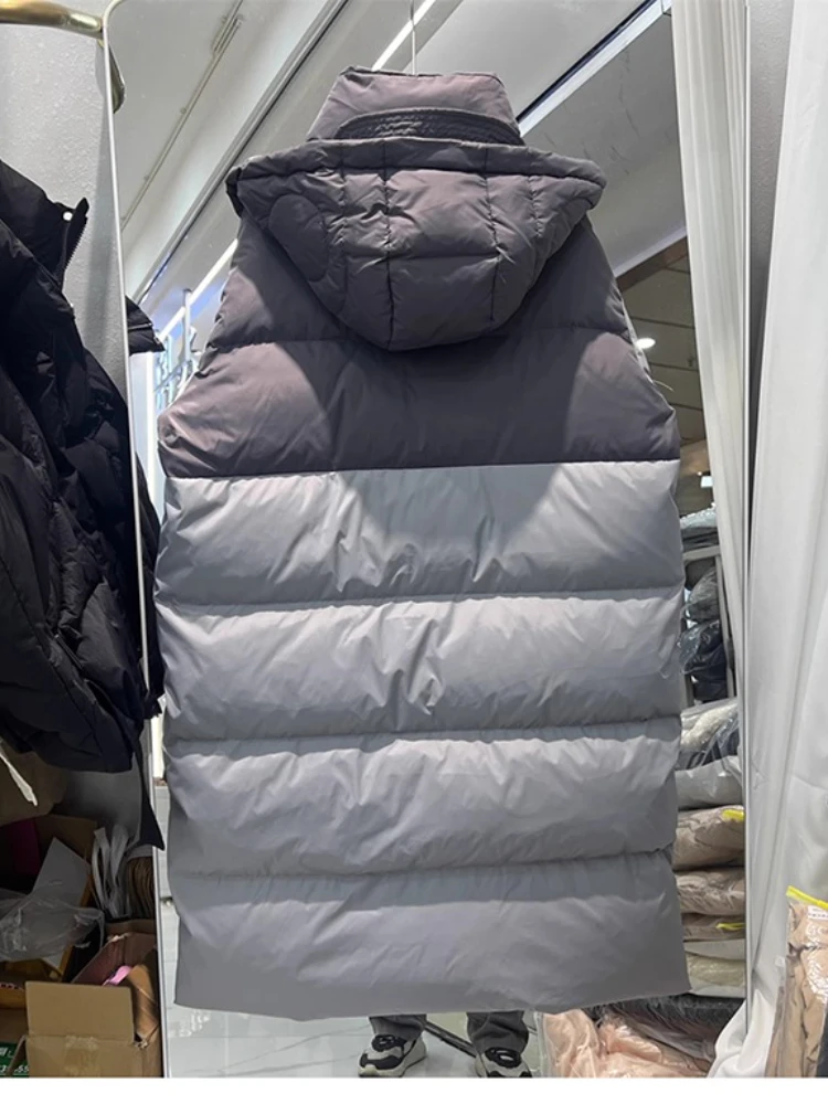 冬の新作フード付きダウンジャケット レディース ミディアム丈 膝丈 三段階厚手 ゆったり 多用途 ホワイトダックダウンジャケット