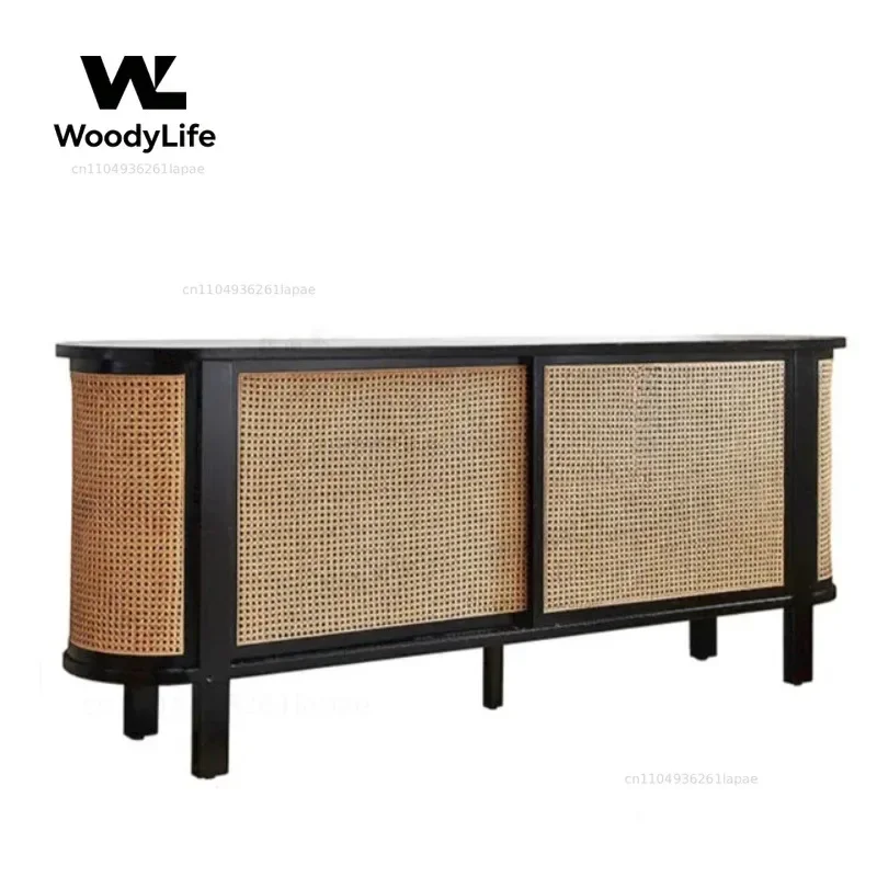 Side Cabinet Solid Wood Black Tableware B & B Household Vine Log Tea Chest