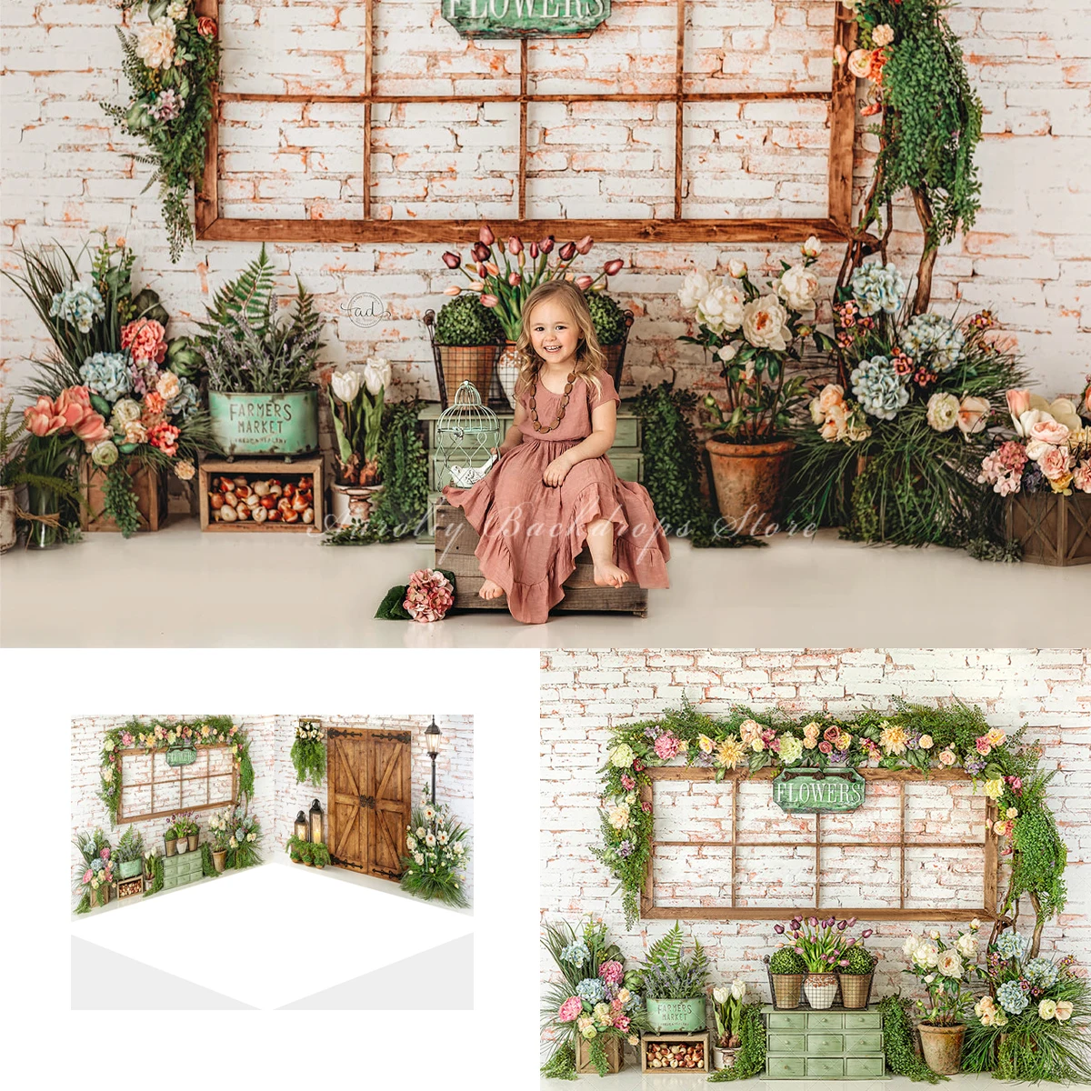 

Flower Shop Backgrounds Spring Floris Horticulture Child Baby Photography Props Adult Kids Photocall Wooden Window Backdrops