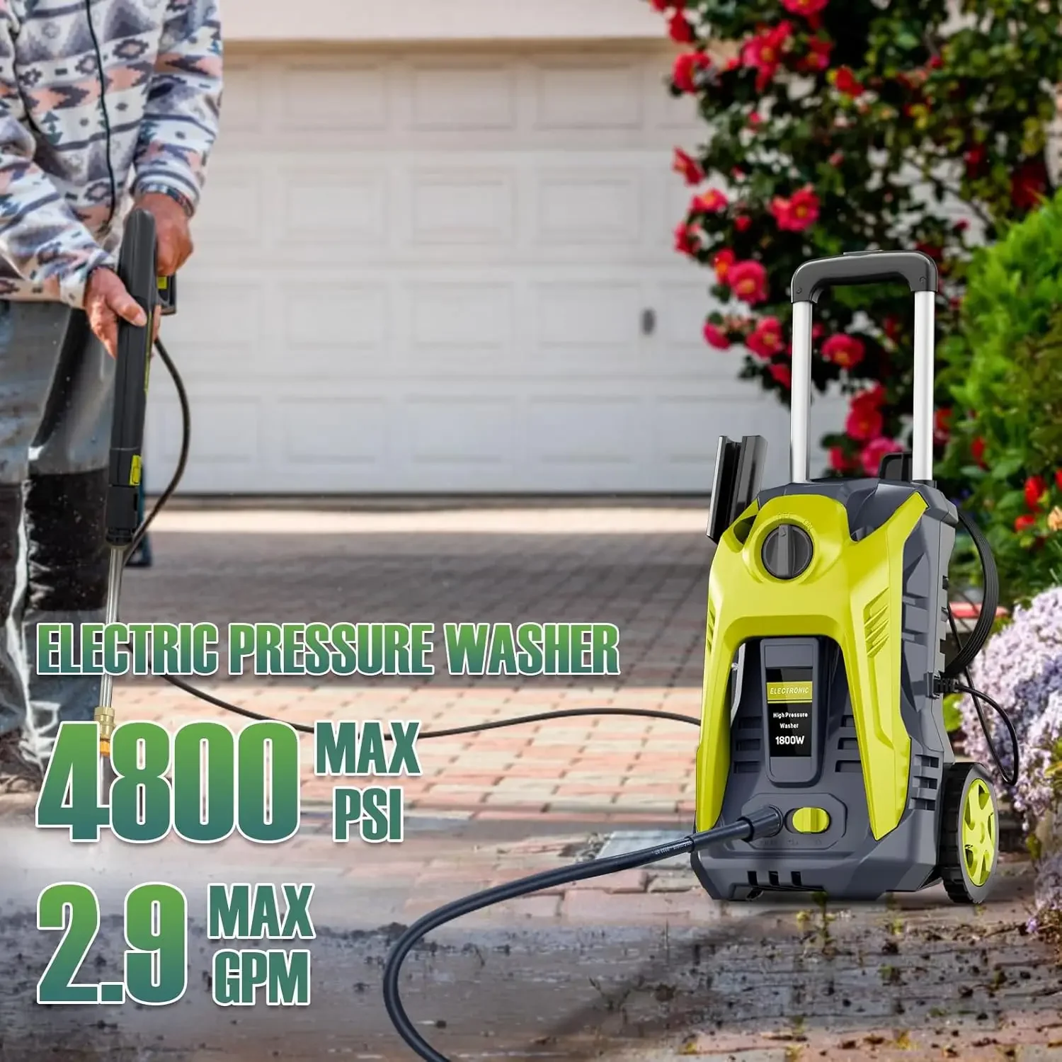 Electric Pressure Washer 4800 PSI 2.9 GPM Electric Power Washer with 25 Foot Hose, 16.4 Foot Power Cord