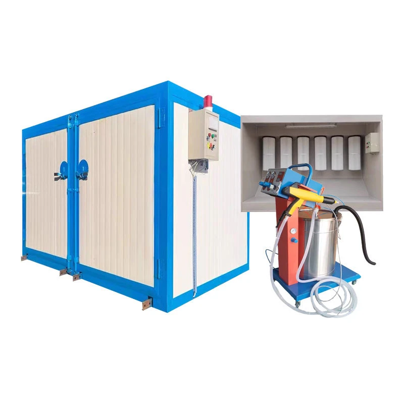 مجموعة معدات طلاء المسحوق الكاملة الصديقة للبيئة، مسحوق كهرباء، فرن معالجة دوران الهواء الساخن، شواء ثابت