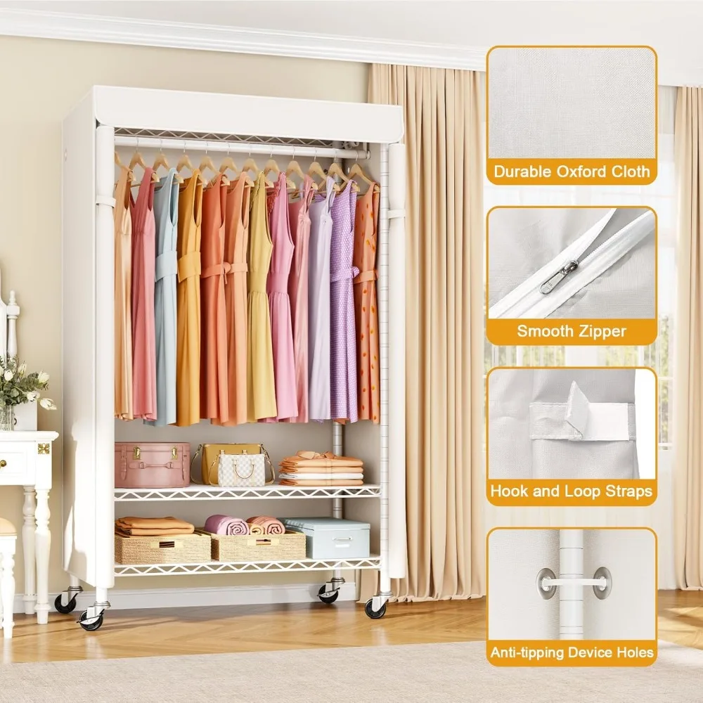 رف ملابس محمول مغطى عالي التحمل للتعليق، خزانة تخزين الملابس الدوارة P6C #6