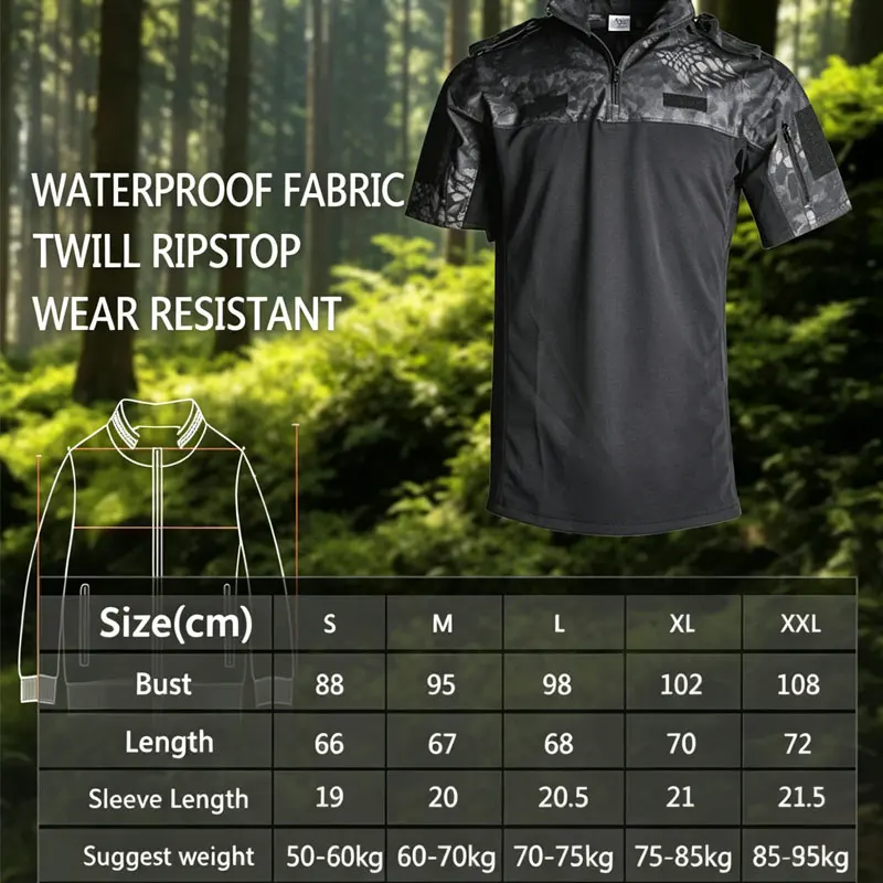 Men's Short Sleeve Combat Shirt Workwear Tops Tactical Shirts Camo T Shirts Milit Outdoor Camouflage Shirts Russian Uniform