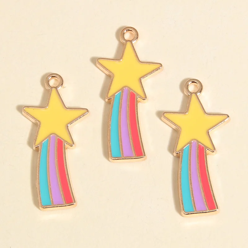 10pcs Gold Color 27x13mm Lovely Shooting Star Charms Enamel Pendant For DIY Handmade Necklace Earrings Jewelry Making Accessorie