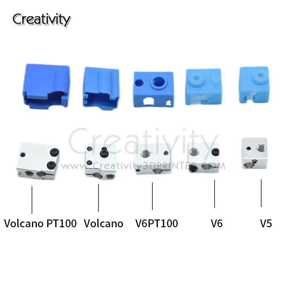 3d Printer Heater Block V6/MK8/Volcano/PT100 Aluminum/Copper plated/Brass Heat Block For Ender3 CR10 Ender3S1 SW-X1 3d printer