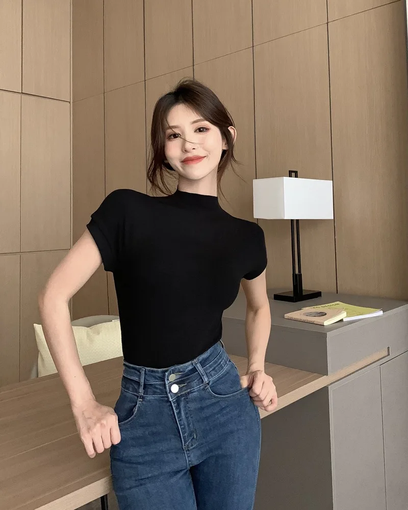 Koreanische Mode Grundlegende Crop Top Dame Kurzarm Crewneck Dünne T-shirt Sommer T für Frauen Vintage Top Harajuku Y2k Streetwear – Detail 11