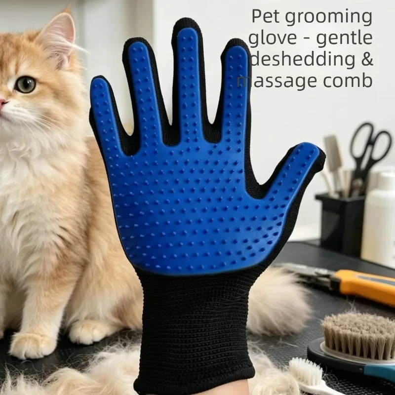 Rubber Pet Grooming Gloves 1PC Hair Remove Massage Floating Brush Cat Dog view 4