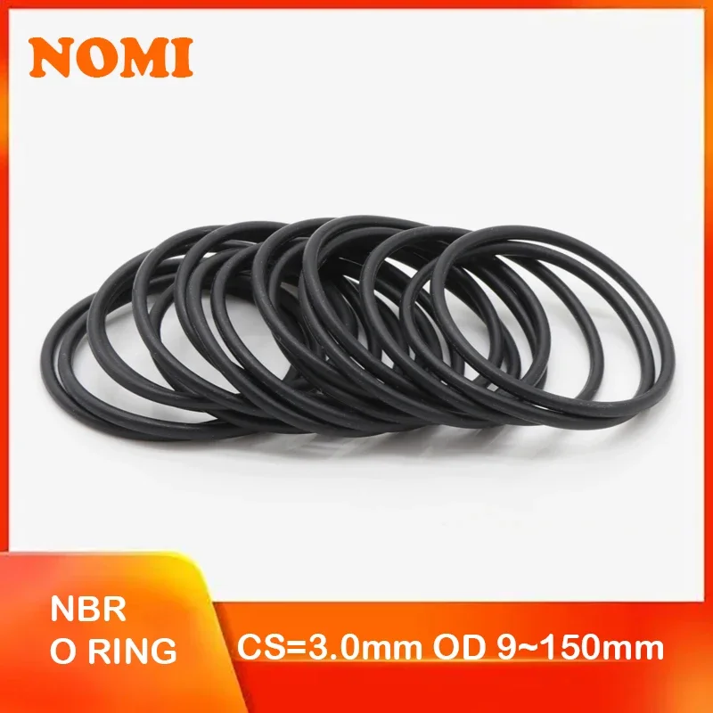 

10/50Pcs NBR O Ring Gasket Thickness CS 3mm OD 9~150mm Nitrile Rubber Round O Type Corrosion Oil Resist Sealing Washer Black