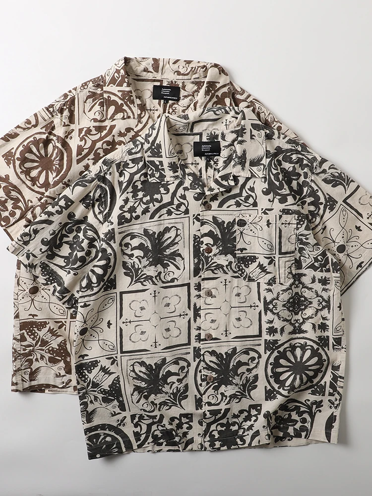 

Retro Watercolor Floral Print Loose ort Sve Cuban Collar Casual irt Men's Summer Beach Sle Cotton Leisure irt