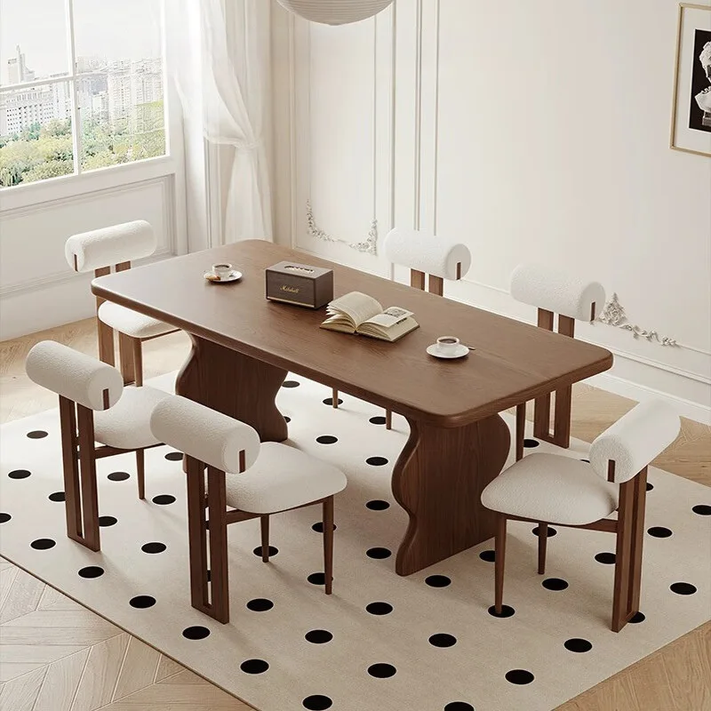 

Retro solid wood dining table, antique small household rectangular ash wood dining table and chair combination