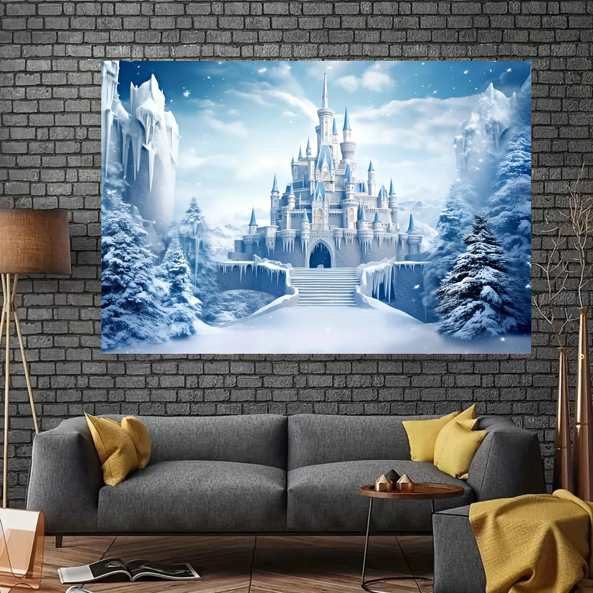 1 Winter Wonderland Ice and Snow Castle Background Photography, Fairy Tale Princess Party Photography Background Family Party