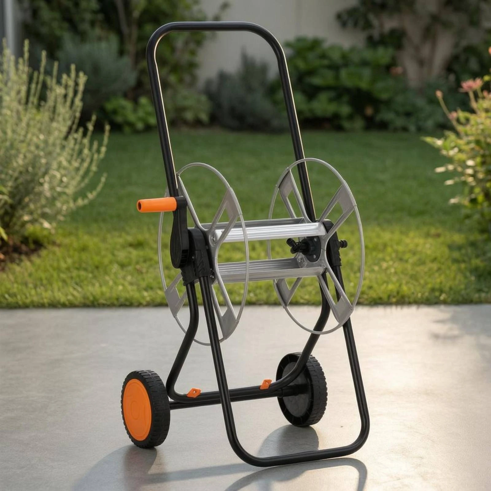 Hose Reel Carrier Metal Wheeled Hose Reel Carrier Outdoor Storage Large Capacity Garden Tool Anti Kink for Car Washing