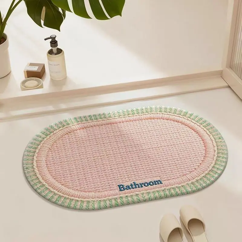 VIKAMA Knit Look Oval Bathroom Mat, Quick Dry Absorbent Non Slip Entryway Shower Door Mat, Home Decor