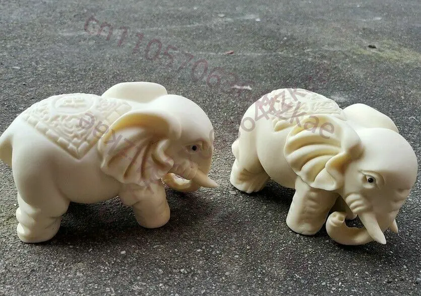 

Tagua Nut Elephant Statue Figurine Luck Fortune Feng Shui Car Home Decor A Pair