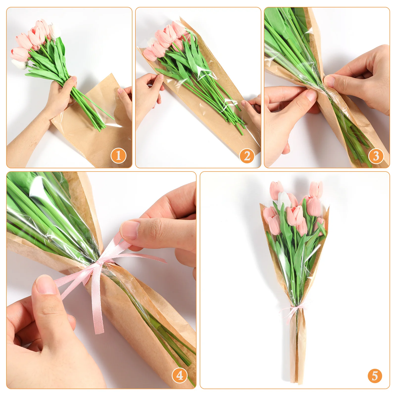 50Pcs Kraft Paper Flower Wrapping Bags Rose Creative Packaging Paper for Present Bouquet Flower Present Wrapper