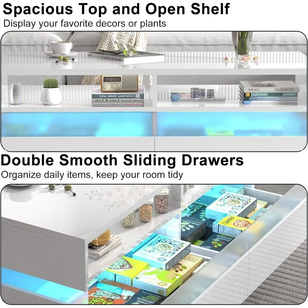 Coffee Table,Charging Station Storage Drawers,Open Display Shelf,Modern Rectangle Center Table for Living Room,Coffee Table