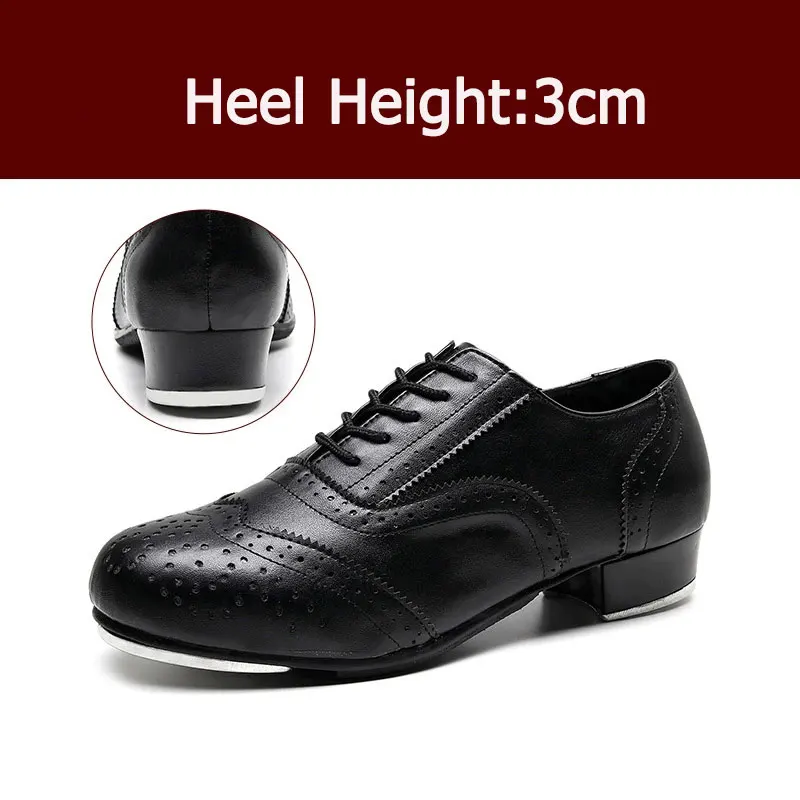 Zapatos de claqué profesionales para hombre, piel de vaca de estilo barroco, suela de aluminio, patrones exquisitos, zapatos de Jazz de cuero Retro para Danc