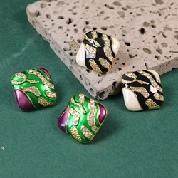 Geometric Splicing Black White Purple Green Enamel Rhinestone Earring Party Gifts Brincos For Women