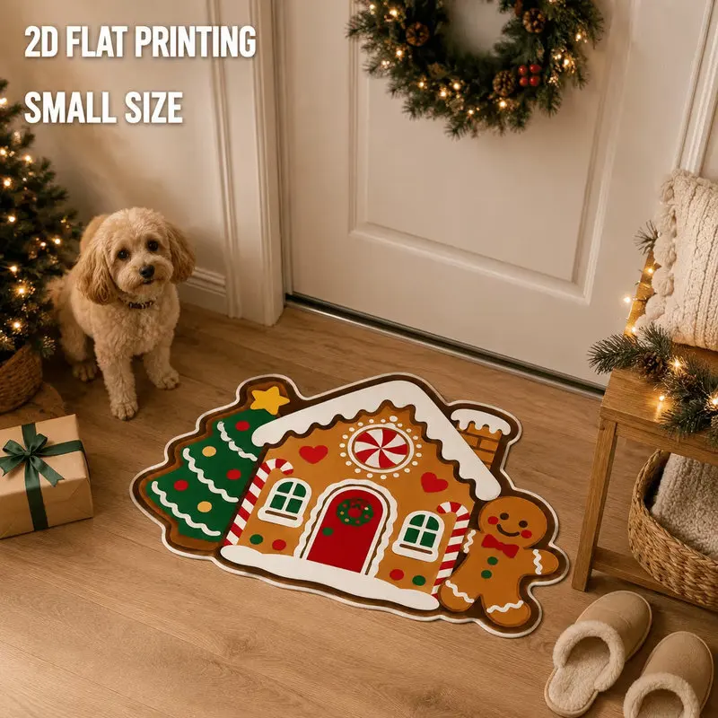 VIKAMA Sweet Christmas Mason Jar Bath Mat, Soft Flannel Non Slip Absorbent Rug, Fluffy Washable Holiday Door Mat for Kitchen