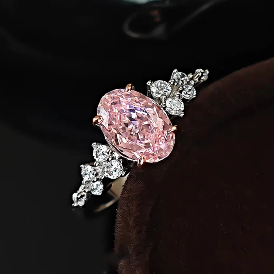 Simple 925 sterling silver powder zirconium engagement ring for women. Fashionable wedding ring.