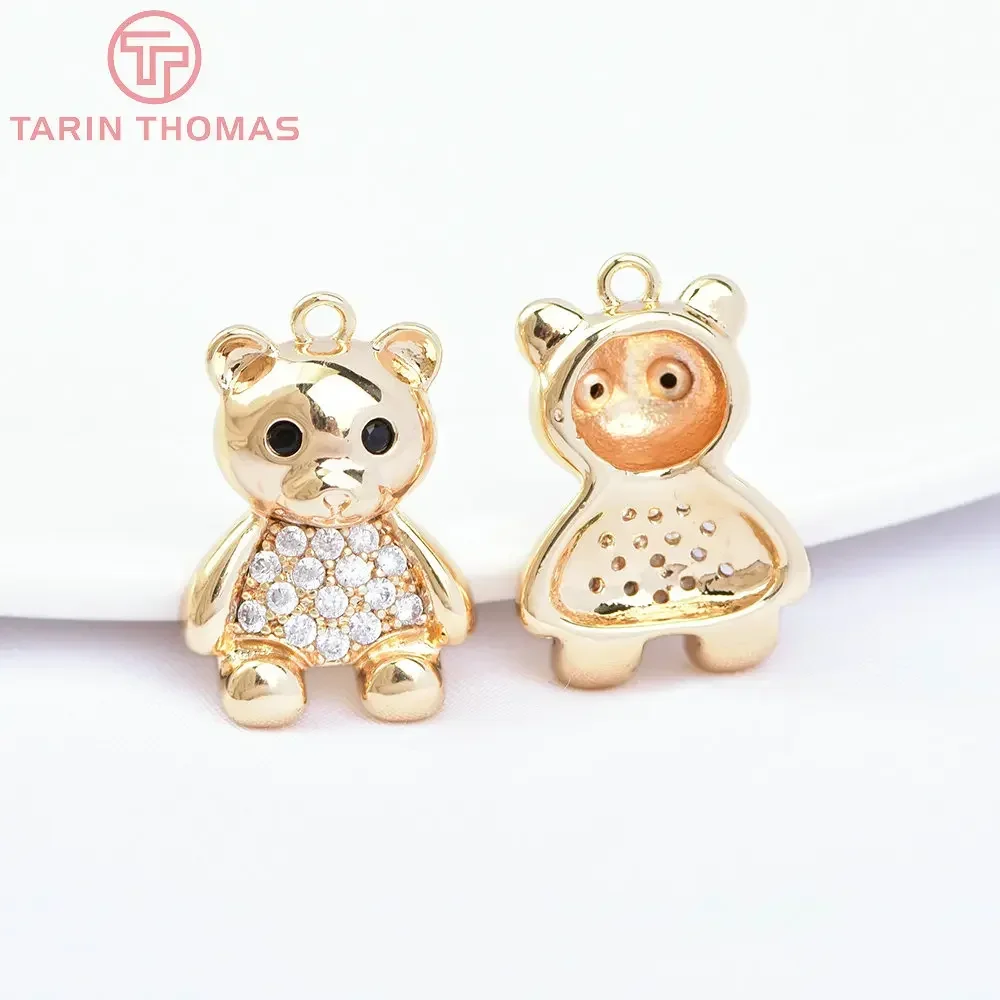 (6997) 2PCS 12x17.5MM 24K Gold Color Brass with Zircon Little Bear Charms Pendants High Quality Jewelry Accessories Wholesale