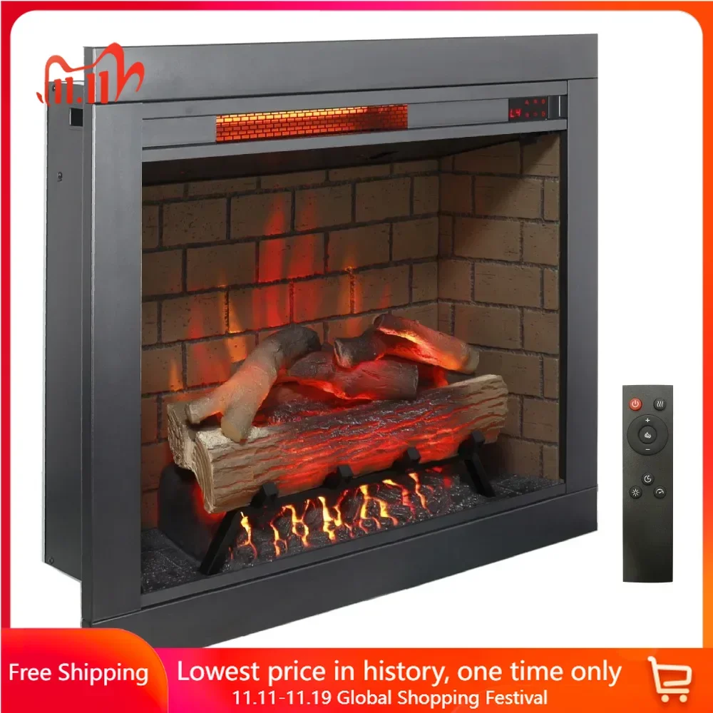 Electric Fireplace Insert , Adjustable Flame/Brightness/Speed, Control, Brick Wall, 1500W,Electric Fireplace Heater with Remote