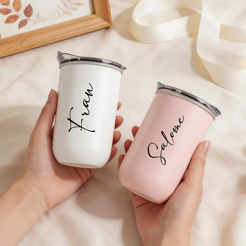 Personalized Name Tumbler Custom Handwritten Text Stainless Steel Insulated Cup with Lid Wedding Bridesmaid Birthday Gift.