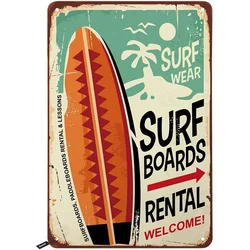 1pc Surf Boards Tin Signs,Surf Wear Rental Welcome Vintage Metal Tin Sign For Men Women,Wall Decor For Bars,Restaurants, Cafes P