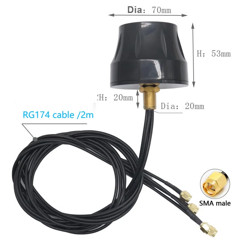 Long range 5G 600~6000Mhz antenna combine antenna with RG 174 Cable 4x4 5G 4G waterproof Antenna with screw mounting