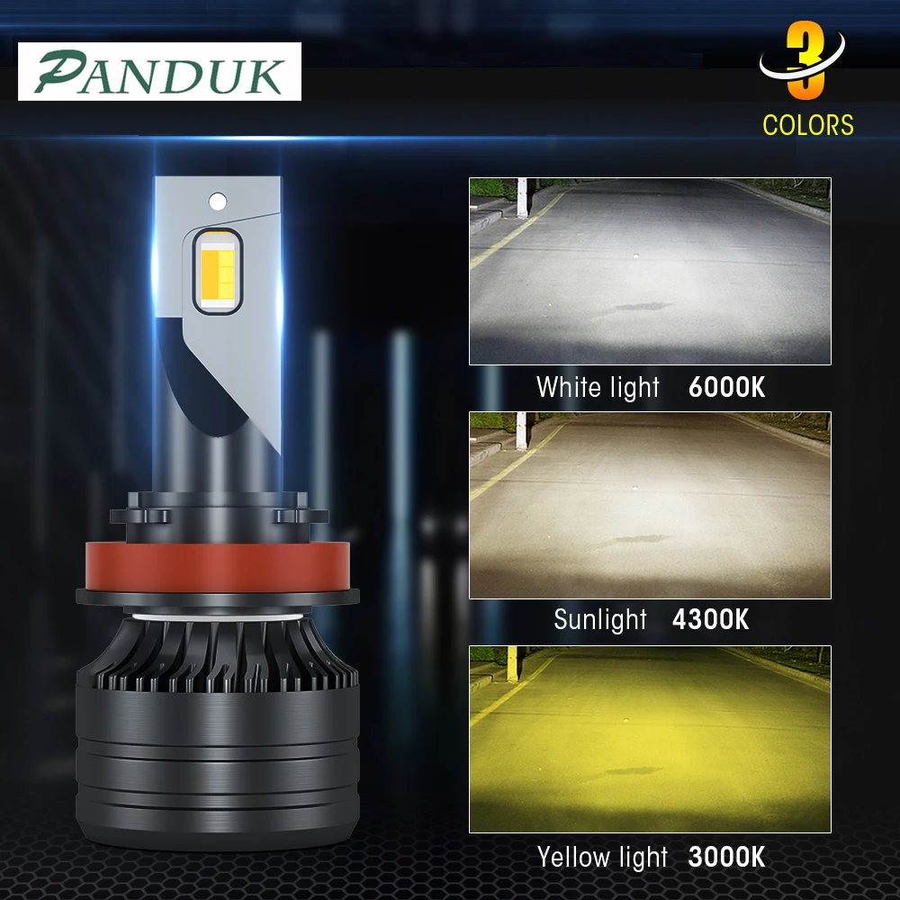 

PANDUK Dual-color H4 Led 80000LM Car Headlight Tri-color H7 H11 H8 9005 HB3 9006 H3 Led Bulb 6000K 3000K 4300K Fog Lamp 12V