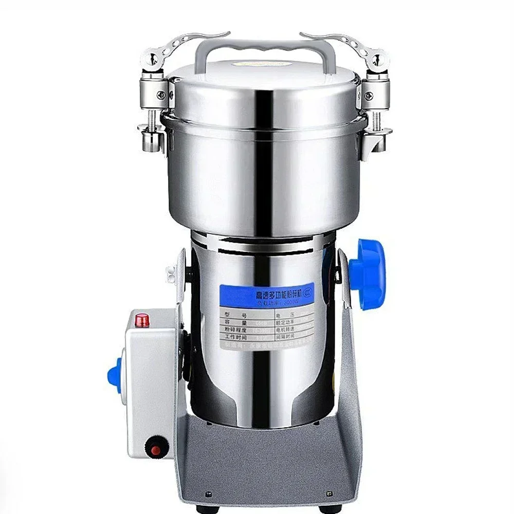 This clearly defines the main product as an electrically - powered mill for dry grains, which is the core function