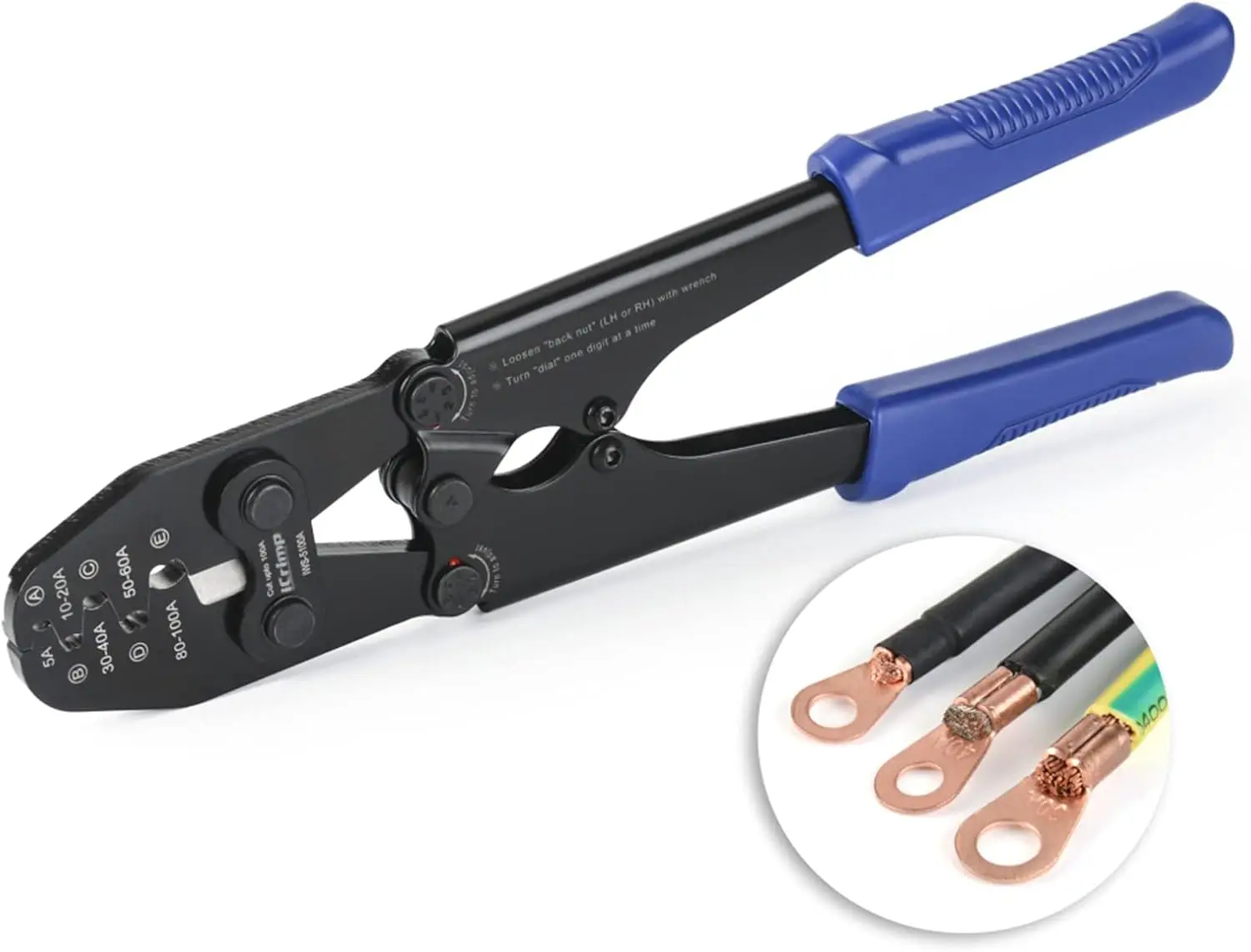 

Professional Battery Cable Crimping Tool for Open Barrel Lugs, Lead-Free Terminals, AWG 13-3 Compatible