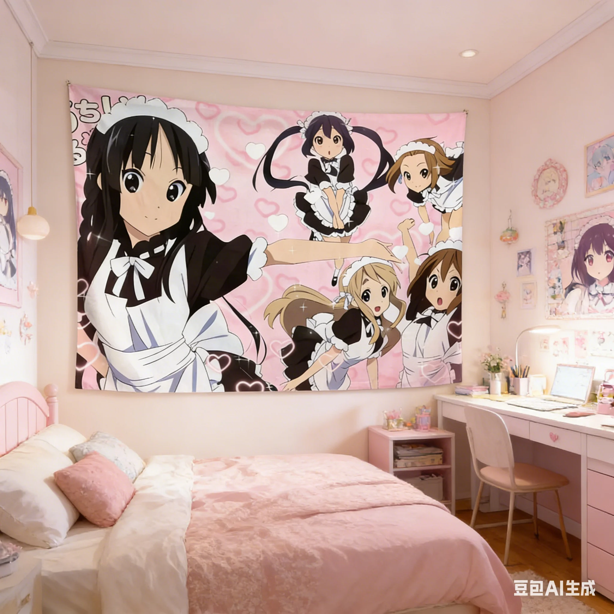 1pc Anime Maid Tapestry, Polyester 2D Print, K-On! Maid Cafe Design, Wall Decor for Bedroom & Living Room, Anime Fan Room Accent