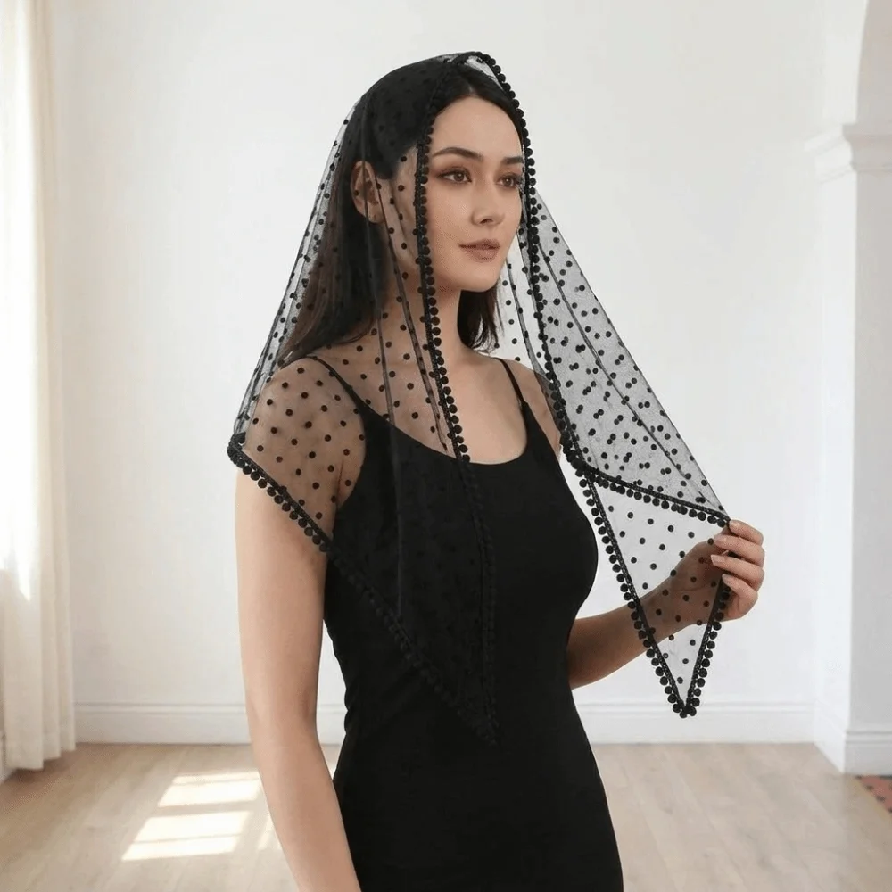 Solid Color White Bridal Triangle Veil Head Gauze Head Cover Mesh Scarf Hair Accessories Polyester Polka Dot Triangle Shawl