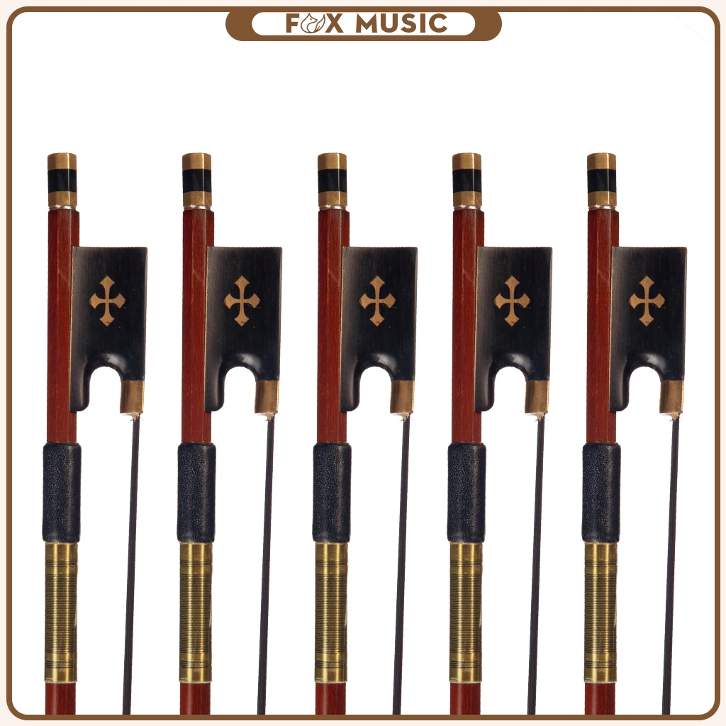 5pcs/1set 4/4 Violin Bow Round IPE Stick Black Horsehair Ebony Frog w/ Abalone Shell Slide Inlay Sheep Skin Grip Fast Response