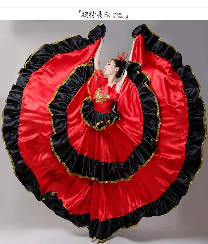 Jupe de flamenco pour adultes, costume de danse espagnole, grande balançoire d'ouverture, jupe gitane rouge, performance sur scène