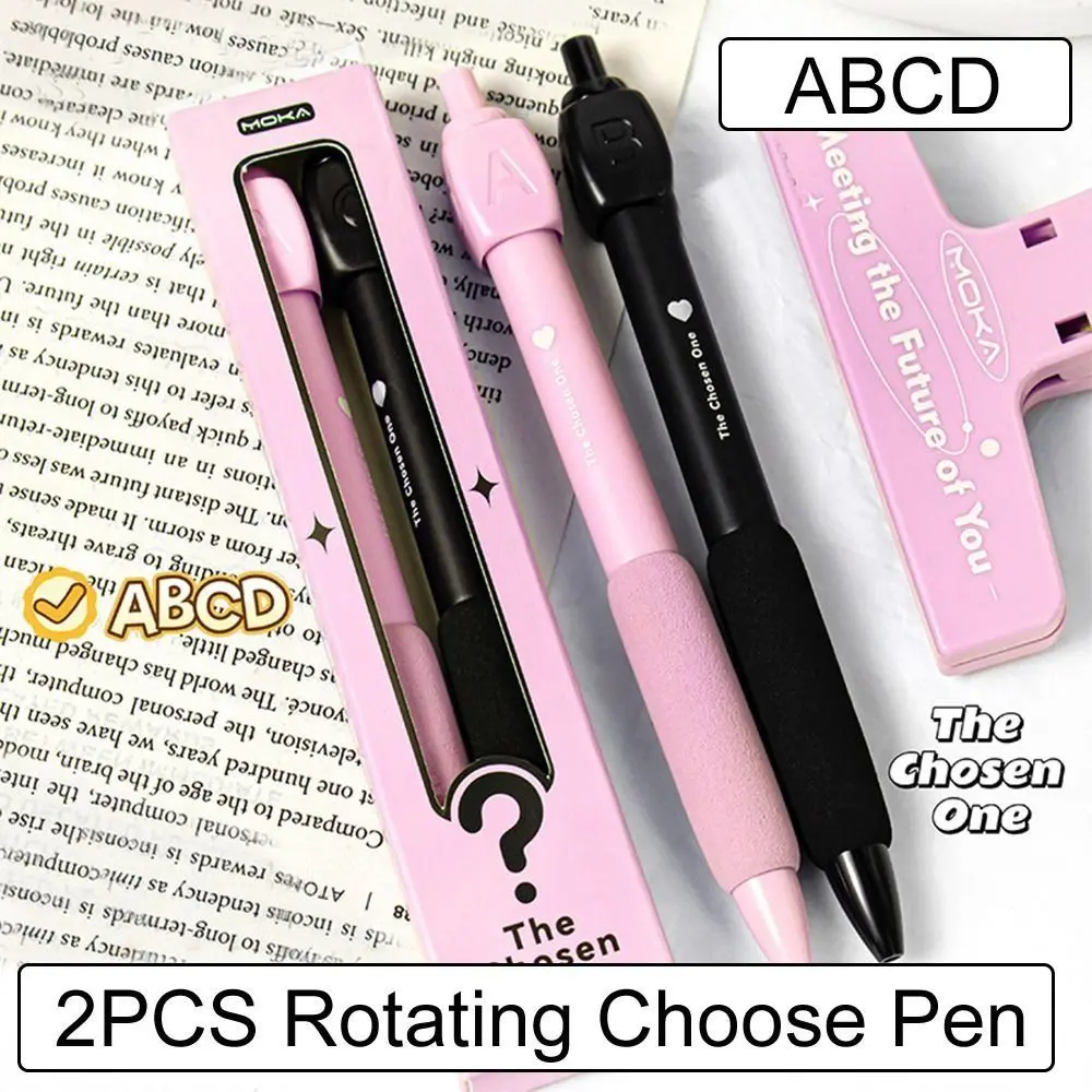 2PCS Creative Fun Rotating Answer Pen Novelty Writing Rotating Choose Pen ABCD Select 0.5mm Ballpoint Gel Pen Student Use