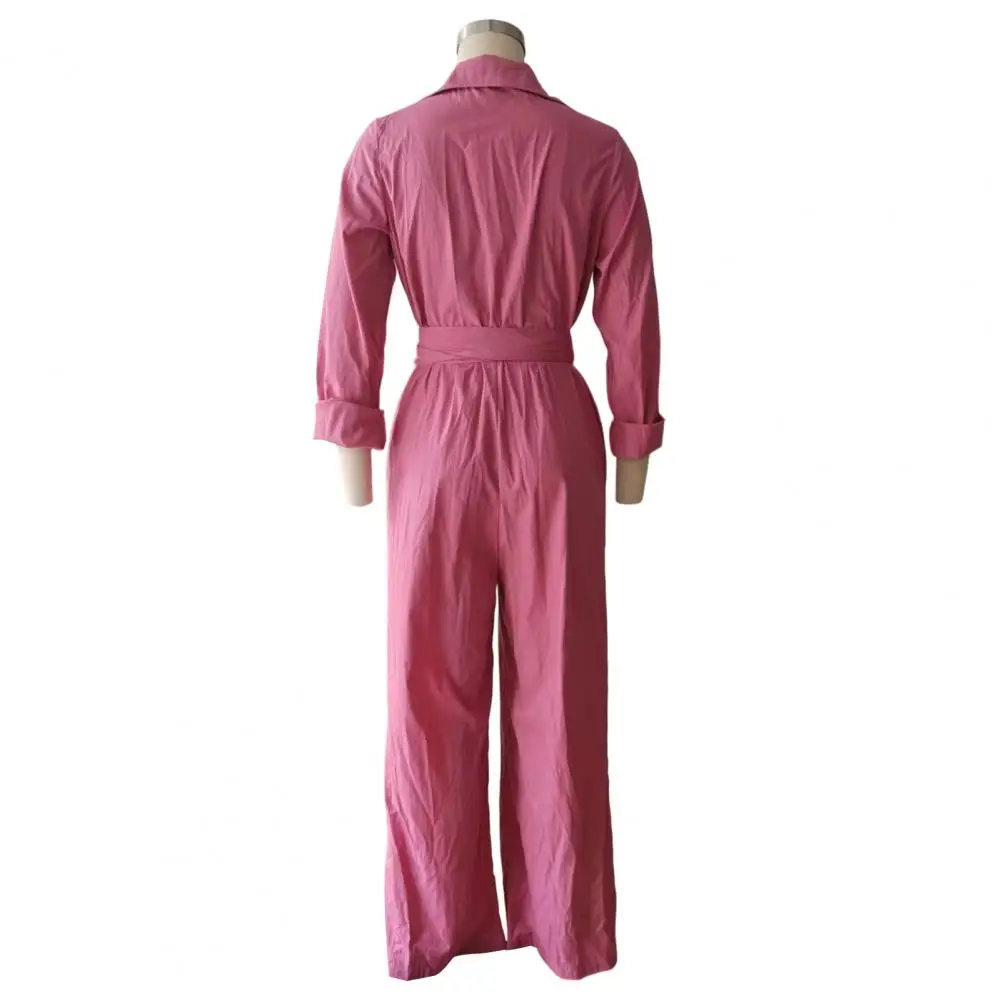 One Piece Outfits Women V Neck Jumpsuit with Belt Collared Long Sleeve Romper Solid Color Wide Leg Pants Dressy Fall for Fall
