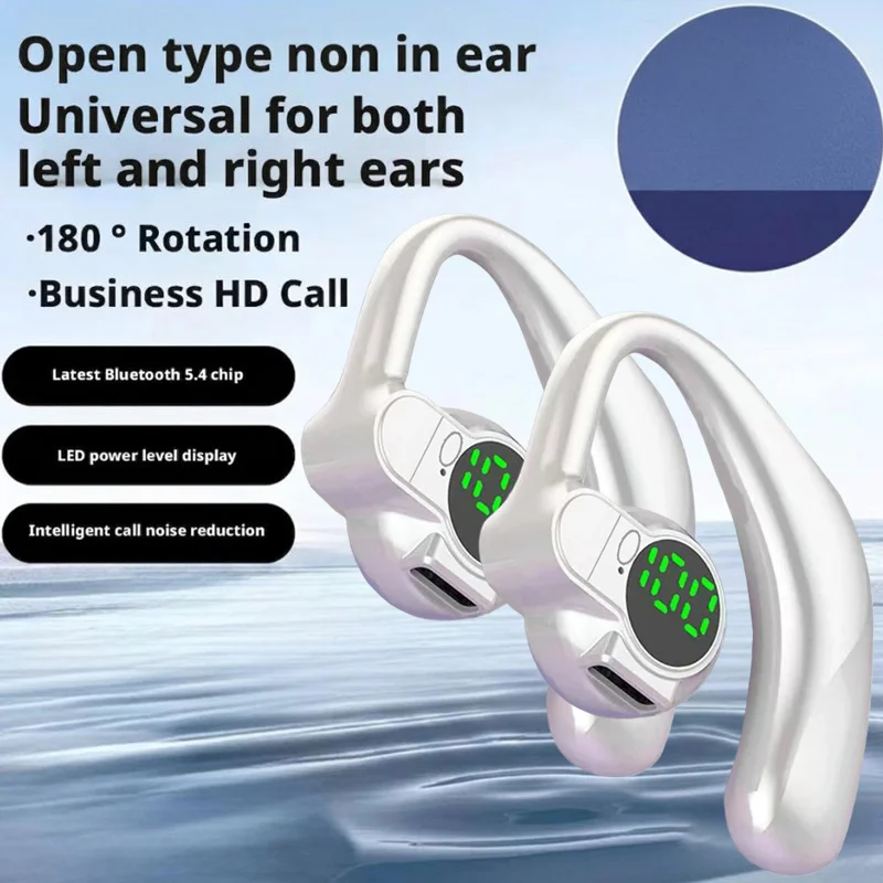Wireless Earbud Bluetooth 5.4 Ear Hook Earphones with Microphone Handsfree HD Call Noise Cancelling Headset for Driving