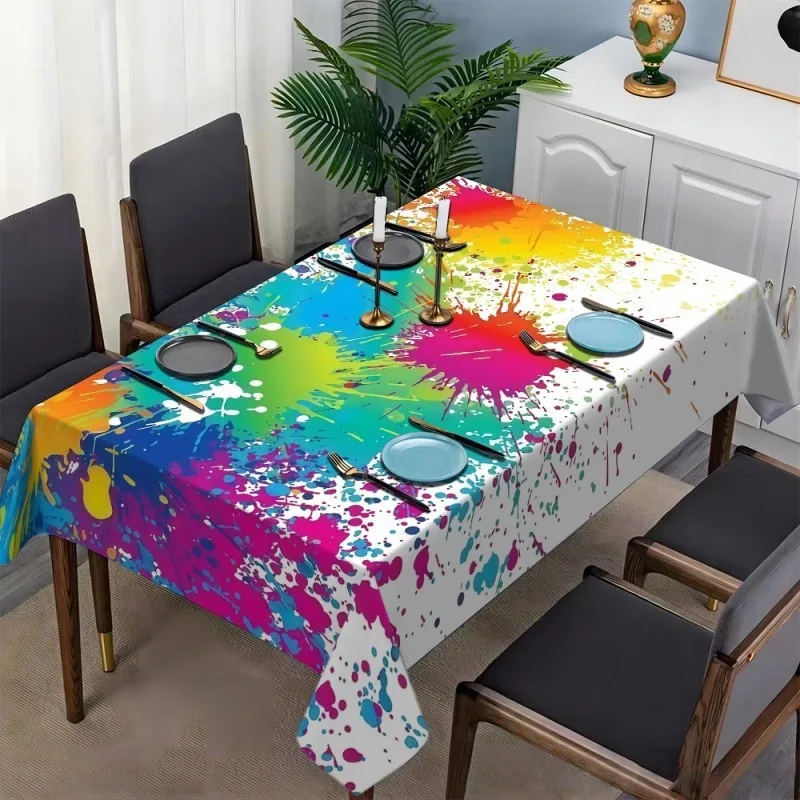 Brightly splashed paint design polyester tablecloth - rectangular shape