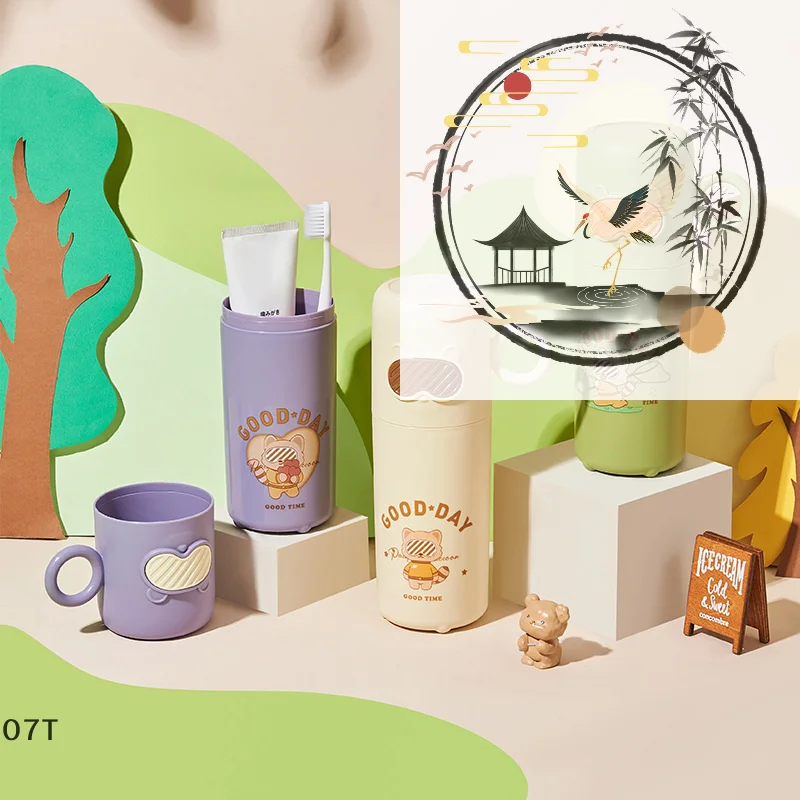 Creative Little Raccoon Wash Cup Home Travel Toothbrush Box Portable Cute Glasses Bear Toothbrush Box